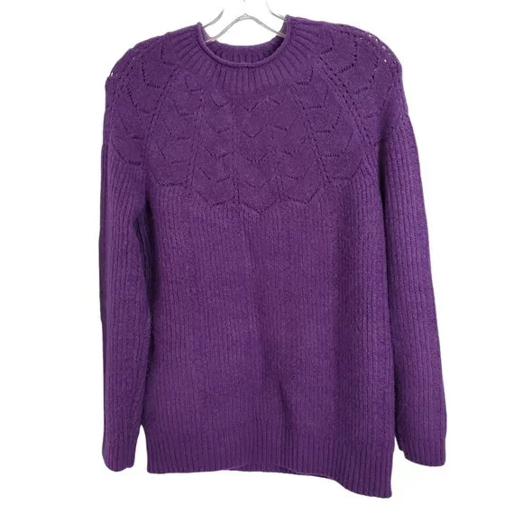 Talbots Size M Sweater Alpaca Wool Blend Soft Plush Cozy Roll Mock Neck Purple - Picture 2 of 8